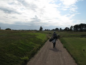 Walk from the tee to the fairway at the 7th, a challenge into the normal prevailing wind 