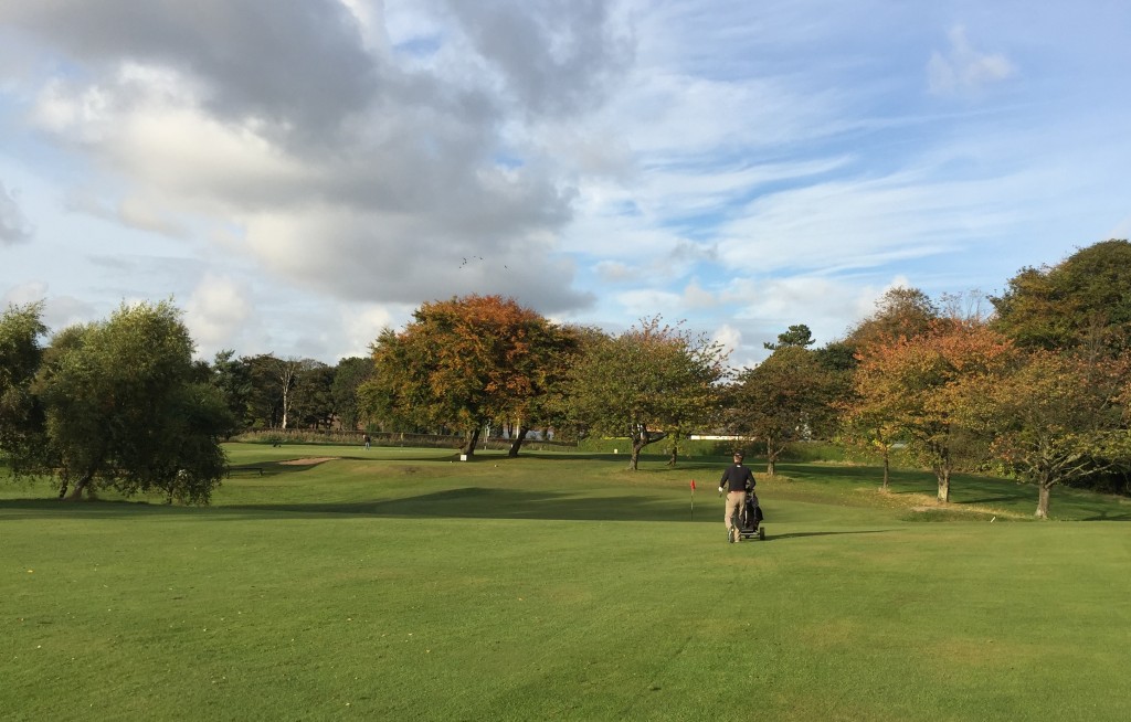 The approach at the long par 4 15th hole, bathed in Autumn colour.